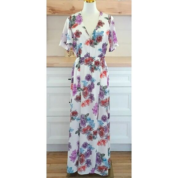 Crystal Sky Dresses & Skirts - Crystal Sky Maxi Dress Two Front Slits Cutout Back Beachy Boho Juniors Size 5